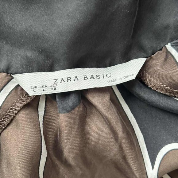 Zara Basic Pure Silk Cocoa & Black Abstract Tie-Neck Halter Blouse – US L - Picture 11 of 11